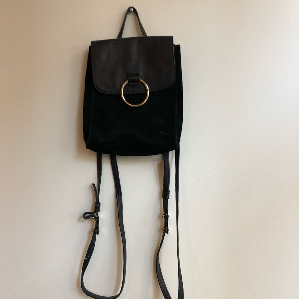 Genuine leather and suede mini backpack with ring